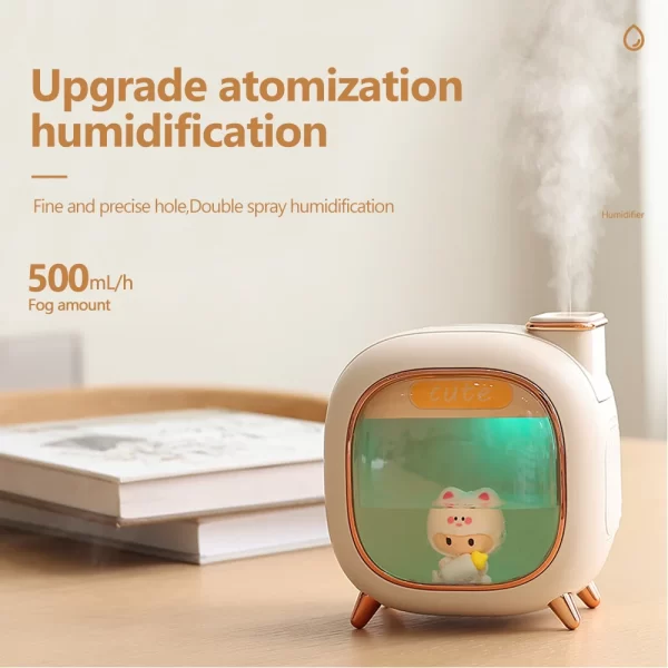 Humidificateur d'air de dessin animé ultrasonique 500ML grande capacité Aroma diffuseur d'huile essentielle poupées mignonnes USB double pulvérisation lumières colorées – Image 4