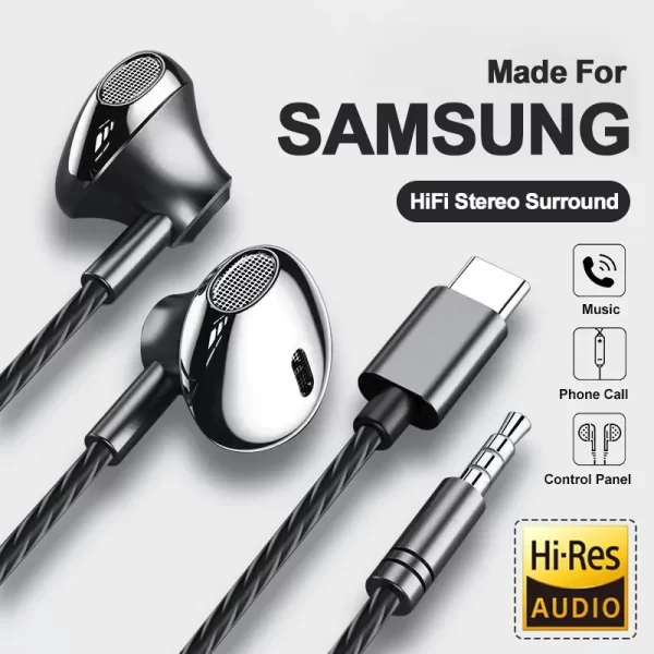 Type-C In-Ear Wired Karaoke Casques 3,5 mm Stereo Music Earbud Casques mains libres avec Mic – Image 2