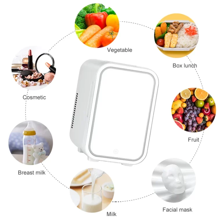 4L mini maquillage réfrigérateur avec miroir de lumière LED Portable de stockage de cosmétiques réfrigérateur Gardez frais Cooler pour la maison voiture à double usage – Image 3