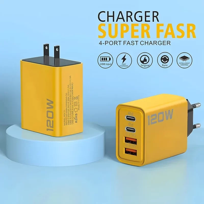 4 Ports USB C PD Chargeur Charge rapide 3.0 Type C Chargeurs de téléphone USB Adaptateur de charge rapide pour iPhone 16 15 Samsung Xiaomi Huawei