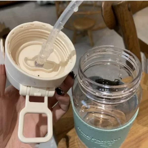 Bouteille d'eau portable de 500ml avec paille créative mignonne bouteille à boire en plastique étanche lait café thé jus tasse de boisson – Image 4