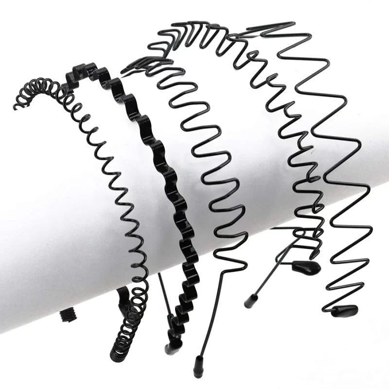 Unisex noir élastique antidérapant simple bande-tête en métal pour hommes femmes bande ondulée cheveux printemps boucle de cheveux accessoires de mode cheveux