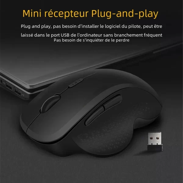 Souris sans fil Souris d'ordinateur ergonomique PC Souris optique avec récepteur USB 6 boutons 2.4Ghz Souris sans fil 1600 DPI pour ordinateur portable – Image 4