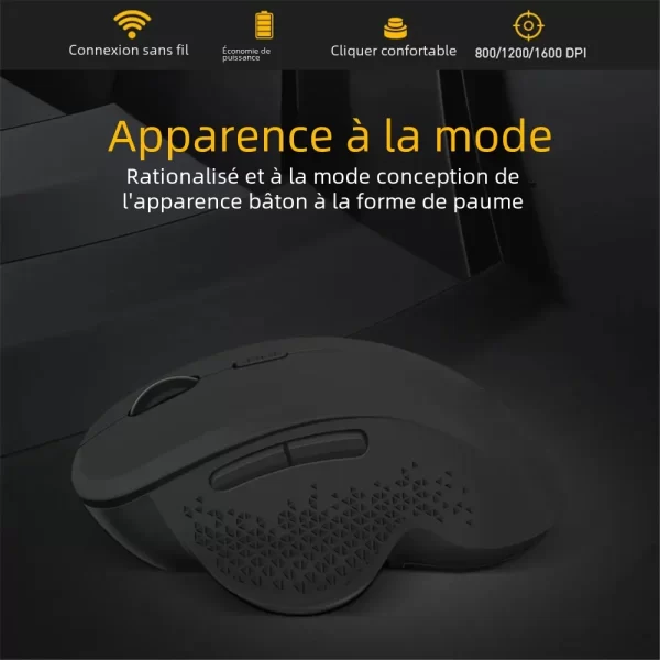 Souris sans fil Souris d'ordinateur ergonomique PC Souris optique avec récepteur USB 6 boutons 2.4Ghz Souris sans fil 1600 DPI pour ordinateur portable – Image 2