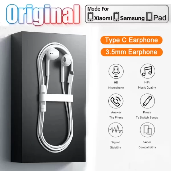 Écouteurs câblés de type C pour Xiaomi 14 13 12 11 Pro Ultra Lite 3.5MM Écouteurs pour Redmi POCO Accessoires écouteurs Huawei Samsung – Image 2