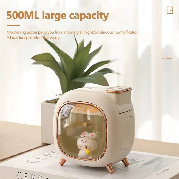 Humidificateur d'air de dessin animé ultrasonique 500ML grande capacité Aroma diffuseur d'huile essentielle poupées mignonnes USB double pulvérisation lumières colorées – Image 5