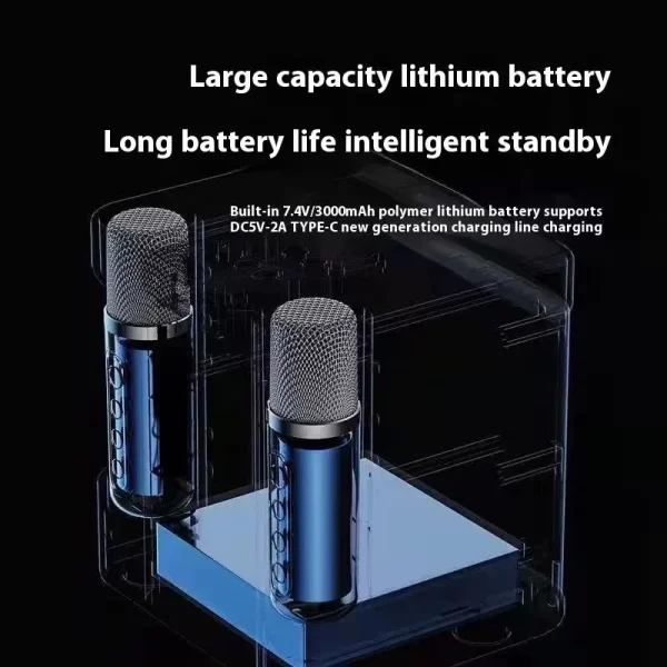 # Portable Dual Microphone Karaoke Machine pour adultes Enfants haut-parleur Home KTV Système HIFI Stéréo Mic Bluetooth pour les cadeaux de fête à la maison – Image 4