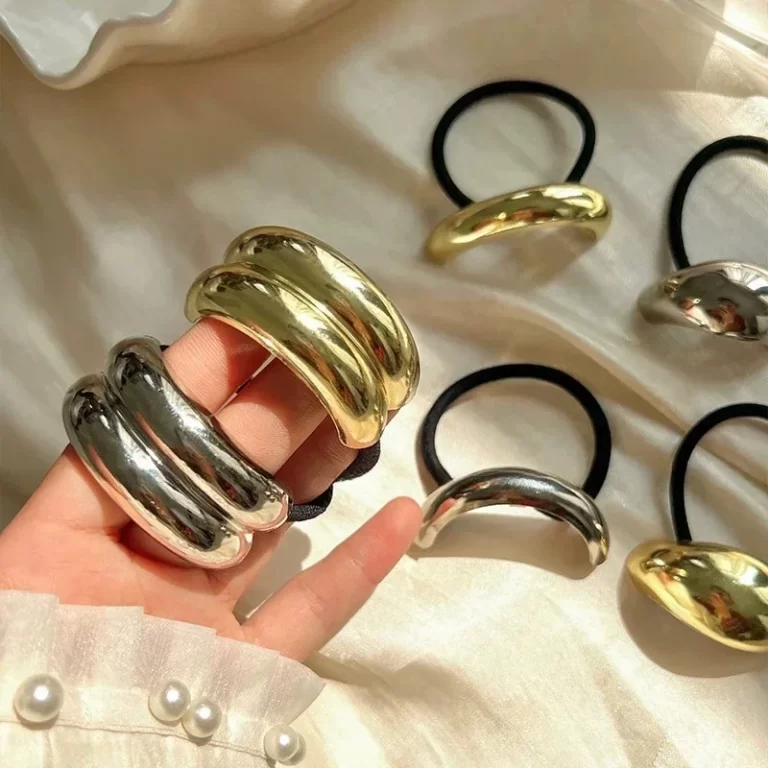 3PCS Craves de cheveux irrégulières géométriques charmes bande en caoutchouc élastique or argent métal cheveux bracelet corde pour femmes filles accessoires de cheveux – Image 6