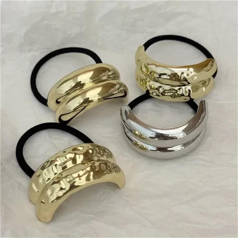 3PCS Craves de cheveux irrégulières géométriques charmes bande en caoutchouc élastique or argent métal cheveux bracelet corde pour femmes filles accessoires de cheveux – Image 4