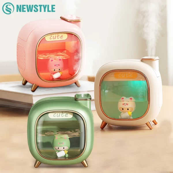 Humidificateur d'air de dessin animé ultrasonique 500ML grande capacité Aroma diffuseur d'huile essentielle poupées mignonnes USB double pulvérisation lumières colorées – Image 2