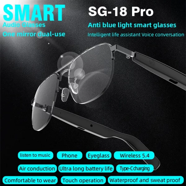 Lunettes de soleil de mode SG15 Lunettes intelligentes Bluetooth 5.4 Lunettes anti-lumière bleue avec lecture de musique et réponse au téléphone – Image 3