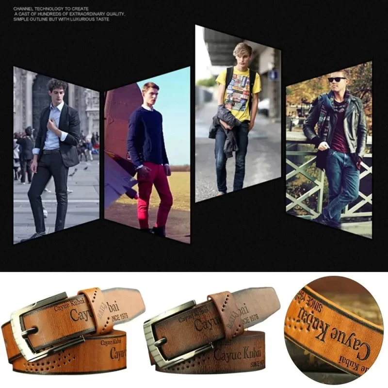 Ceinture en cuir des hommes imprimée lettre de luxe boucle classique affaires cowboy vintage ceinture en alliage – Image 4