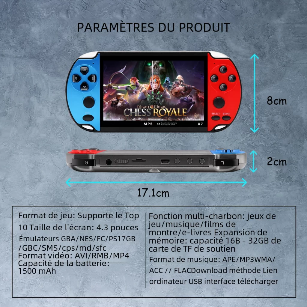 GAMINJA X7 4.3inch Console de jeu portable IPS écran lecteur de jeu vidéo HD Console de jeu intégrée 10000 jeux pour GBA GBC NES GBC – Image 5