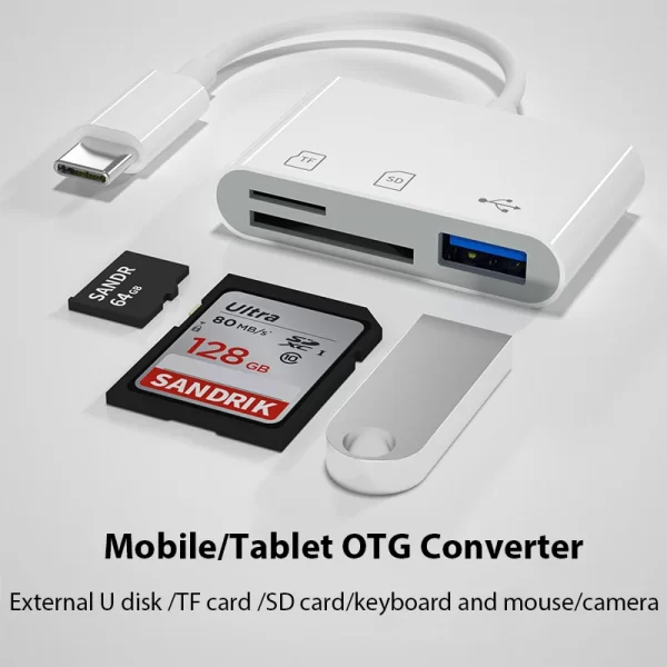 Adaptateur de type c TF CF sD Lecteur de carte mémoire OTG Écrivain Compact FlashUsB-C pour lPad Pro Huawei Macbook samsung Xiaomi lecteur de cartes – Image 3
