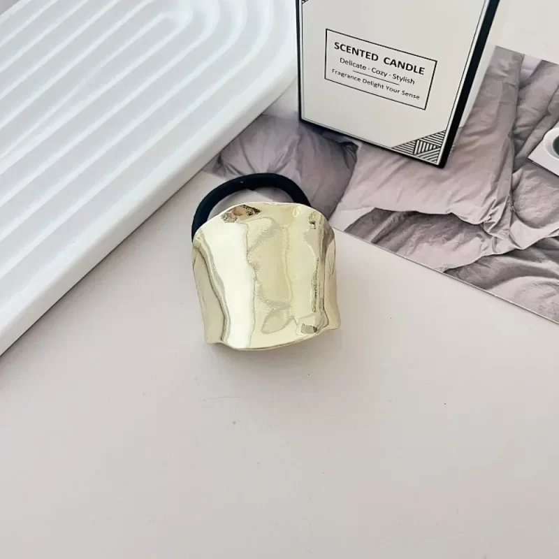 Rétro métal irrégulier corde de cheveux dorés pour femmes haute qualité élégante géométrie élastique cravate de cheveux faits à la main mode fille tête – Image 5
