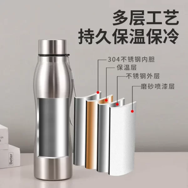 Bouteille d'eau sportive en acier inoxydable de haute qualité 1000ml Couche unique Coupe d'eau robuste Bouteille métallique Boissons Camping Sports Gym – Image 3