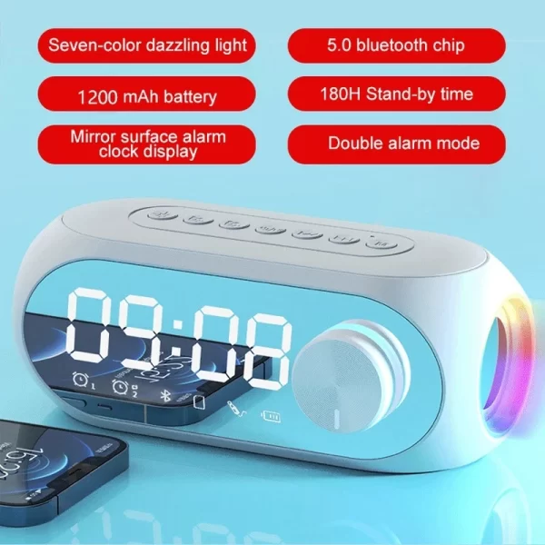 Alarme Radio FM haut-parleur Bluetooth Subwoofer portable Caixa De Som Sound Box Musique sans fil Mini Woofers Bocina Lamp Colonne – Image 6