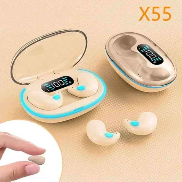 Écouteurs sans fil invisible X55 TWS Bluetooth 5.3 écouteurs cachés écouteurs IPX5 étanche à l'eau réduction du bruit casque sportif – Image 2