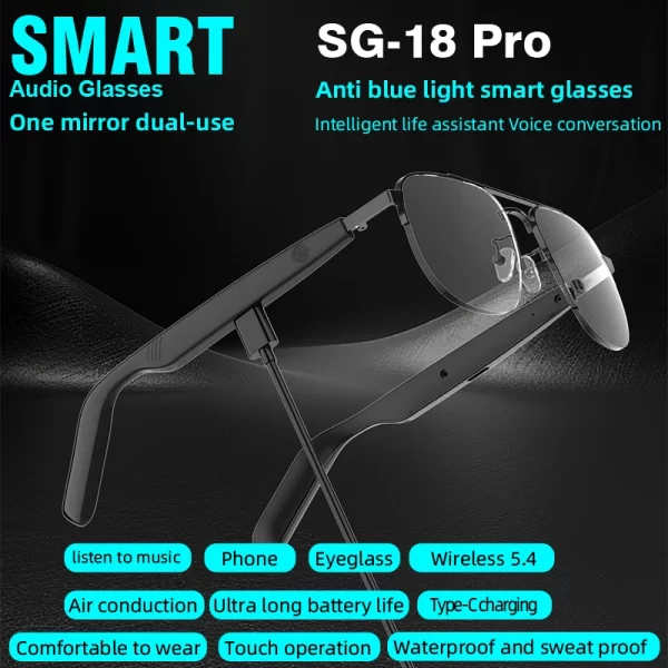 Lunettes de soleil de mode SG15 Lunettes intelligentes Bluetooth 5.4 Lunettes anti-lumière bleue avec lecture de musique et réponse au téléphone – Image 4