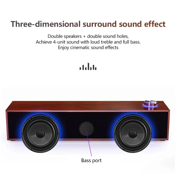 Haut-parleurs en bois câblés haut-parleurs Bluetooth avec multimédia pour boîte son de bureau subwoofer barres son fortes basses hifi – Image 4