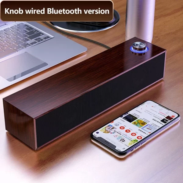 Haut-parleurs en bois câblés haut-parleurs Bluetooth avec multimédia pour boîte son de bureau subwoofer barres son fortes basses hifi – Image 6
