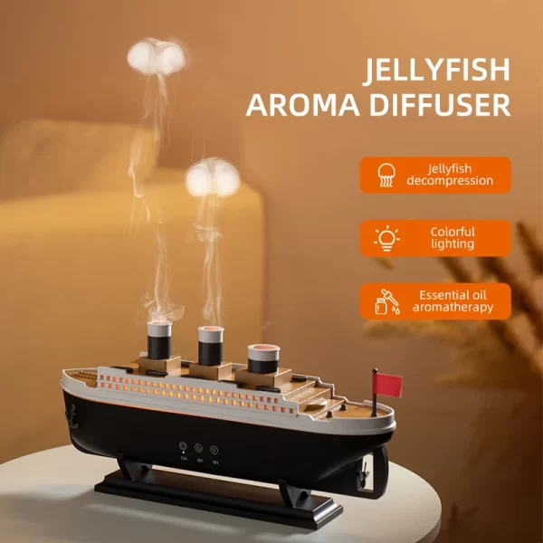 Modèle de navire Titanic décoration humidificateur d'air 250ml diffuseur d'huile essentielle méduse anneau de fumée diffuseur d'arôme pour maison – Image 4