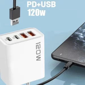 120W 4 Ports USB Type C Chargeur Cable de données de charge rapide Adaptateur de chargeur de téléphone USB pour Samsung IPhone Xiaomi Huawei Chargeur mural