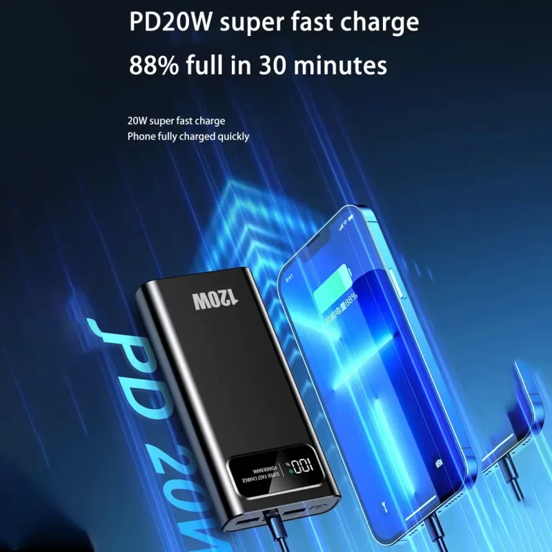 Xiaomi 120W Super Fast Charging 200000mAh Batterie Banque d'alimentation haute capacité Affichage numérique Banque d'alimentation pour iPhone Samsung Huawei – Image 4