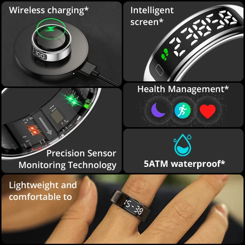 2025 Colmi R12 Ring intelligent avec écran d'affichage et tactile, charge sans fil, gestionnaire de santé, étanche à l'eau 5 ATM pour hommes et femmes – Image 3