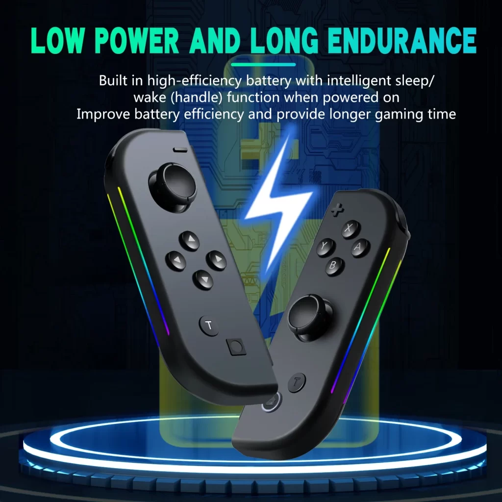 Appliquez le commutateur de joie con gamepad sans fil OLED avec sens du corps à six axes pour réveiller les lumières de couleur RVB gamepad gauche et droite
