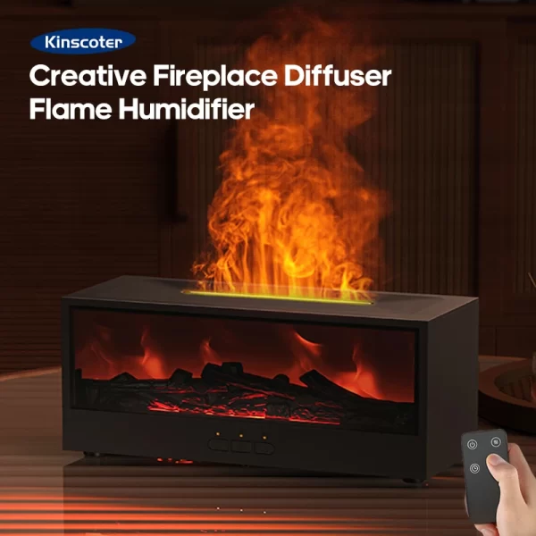 New Creative Fireplace Aroma Diffuser 150ml Waterless Auto-Off Colorful Flame Air Humidifier with Remote for Home Bedroom Gift – Image 2