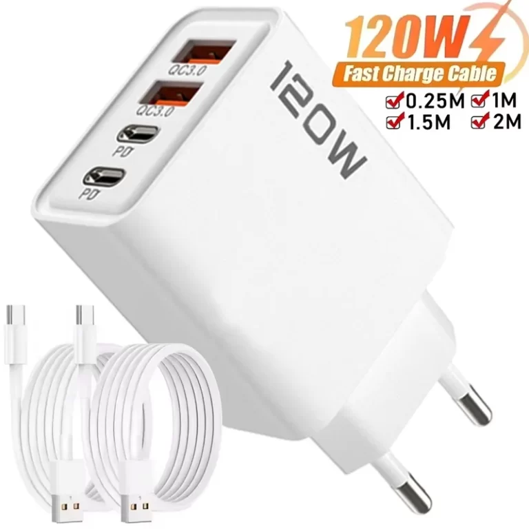120W 4 Ports USB Type C Chargeur Cable de données de charge rapide Adaptateur de chargeur de téléphone USB pour Samsung IPhone Xiaomi Huawei Chargeur mural – Image 2