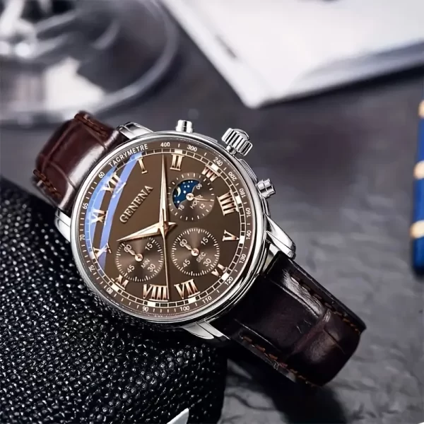 GENÈVE haute qualité hommes ceinture de luxe mode quartz hommes montre ronde affaires étudiant sport horloge étanche à l'eau – Image 5