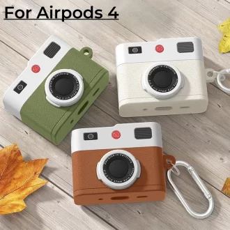 Étui de protection en silicone souple pour écouteurs Bluetooth Apple Airpods 4, design rétro 3D, motif caméra, nouveau design
