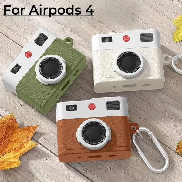 Étui de protection en silicone souple pour écouteurs Bluetooth Apple Airpods 4, design rétro 3D, motif caméra, nouveau design