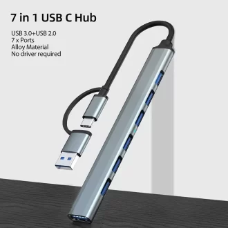 Hub USB 3.0 avec 7 ports en alliage d'aluminium Hub USB 2.0 Type C Splitter Extender pour ordinateur portable MacBook Pro Surface Pro et Mor