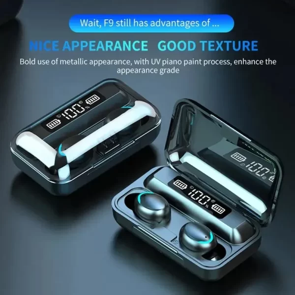 Casques Bluetooth sans fil F9 Tws écouteurs écouteurs étanches Écouteurs affichage numérique Heaset étui de charge de grande capacité – Image 3
