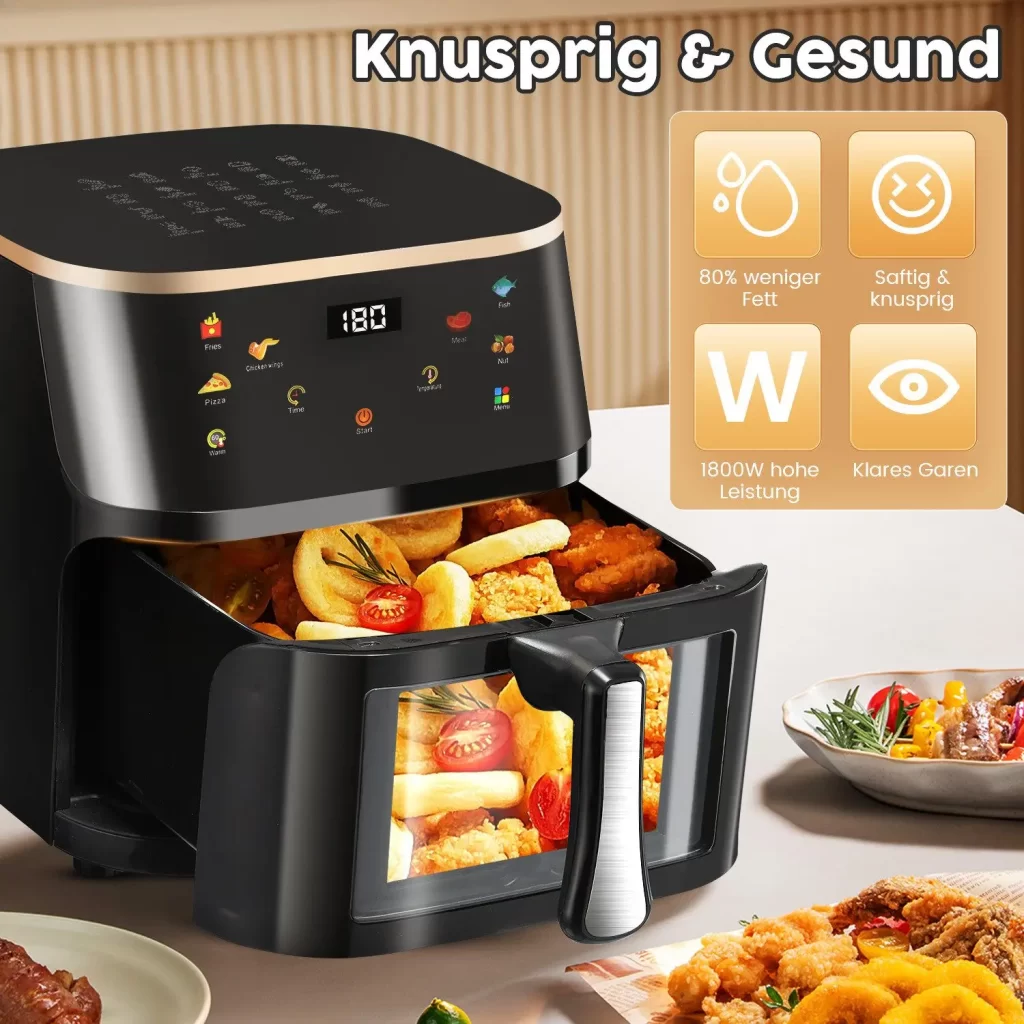 9L Digital Display Air Fryer Toaster Oven Combo with 6 Cooking Presets Oilless Cooker,Visible Window,Dishwasher Safe Basket – Image 3