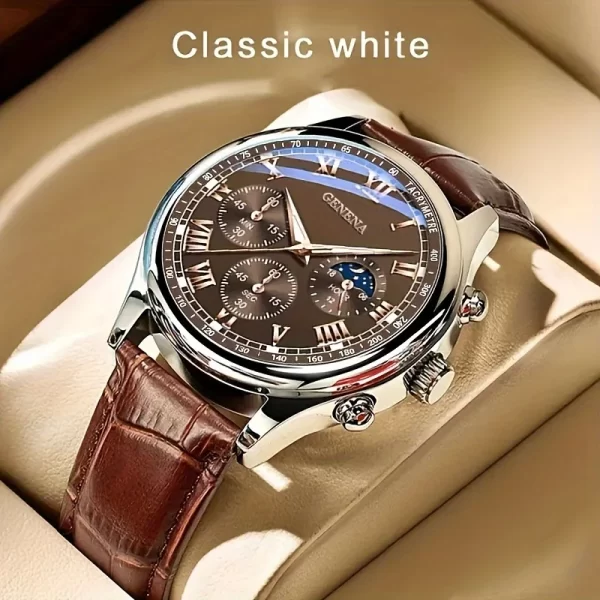 GENÈVE haute qualité hommes ceinture de luxe mode quartz hommes montre ronde affaires étudiant sport horloge étanche à l'eau
