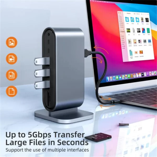 Station d'accueil USB C PD 100W USB C HUB Type C à Adaptateur HDMI compatible 4K 30Hz VGA RJ45 USB 3.0 HUB USB Splitter pour MacBook – Image 2