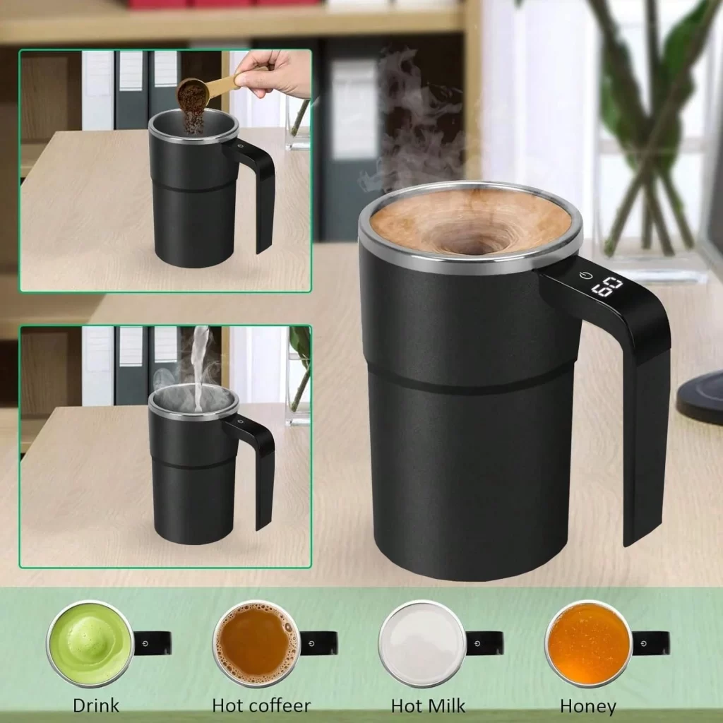 380ML Mini café électrique auto-mélangeur tasse IP67 imperméable alimentaire sécuritaire tasse à café USB rechargeable tasse magnétique automatique pour le thé – Image 5