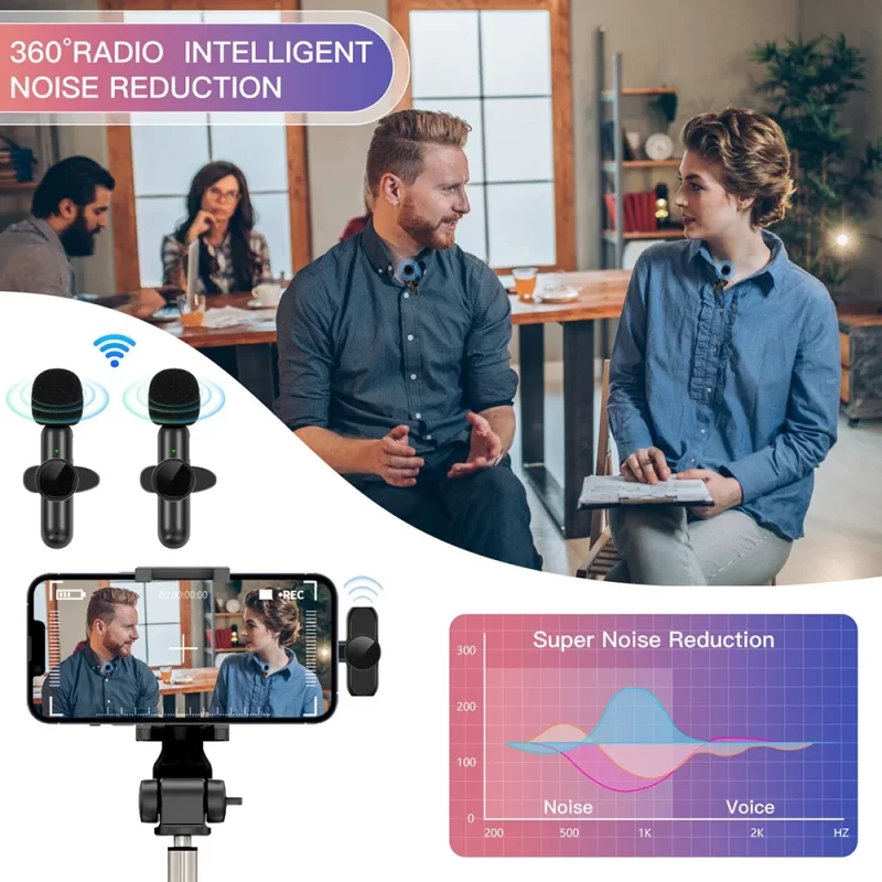 Microphone sans fil Lavalier Enregistrement audio et vidéo Mini Microphone pour iPhone Téléphone Android Diffusion en direct Mic Portable – Image 4