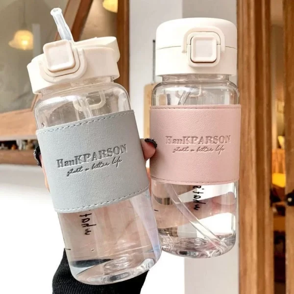 Bouteille d'eau portable de 500ml avec paille créative mignonne bouteille à boire en plastique étanche lait café thé jus tasse de boisson – Image 2
