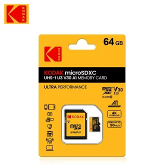 KODAK Micro SD 512GB 256GB Carte mémoire Jusqu'à 100MB / s C10 U3 32GB 64GB 128GB Carte TF 4K HD pour adaptateur de lecteur de carte USB Microsd