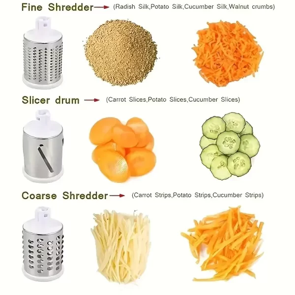 3 en 1 trancheuse de légumes multifonctionnelle rotative grilleuse portative avec 3 rouleaux aiguis trancheuse de légumes fromage Shredder outils de cuisine – Image 4