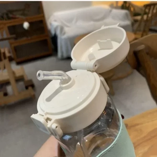 Bouteille d'eau portable de 500ml avec paille créative mignonne bouteille à boire en plastique étanche lait café thé jus tasse de boisson – Image 5