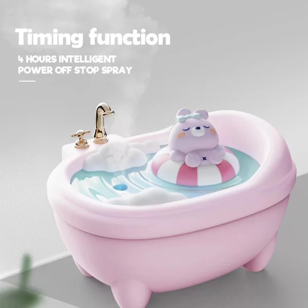 Humidificateur d'air de dessin animé Éclairage coloré 340ML Mini baignoire Diffuseur de forme Jouet pour enfants Humidificateurs de canard mignon Voiture Bureau silencieux – Image 3