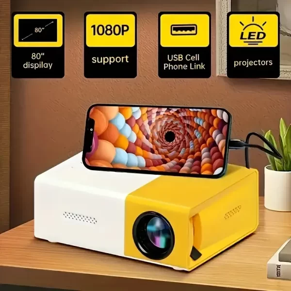 Smart Mini Projecteur portable, Angle réglable à 180 °, Compatible, USB, Smartphone, TV Box, Portable-pour les films et les présentations – Image 2