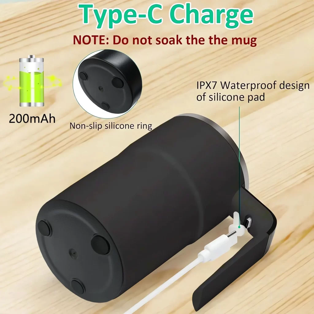 380ML Mini café électrique auto-mélangeur tasse IP67 imperméable alimentaire sécuritaire tasse à café USB rechargeable tasse magnétique automatique pour le thé – Image 3