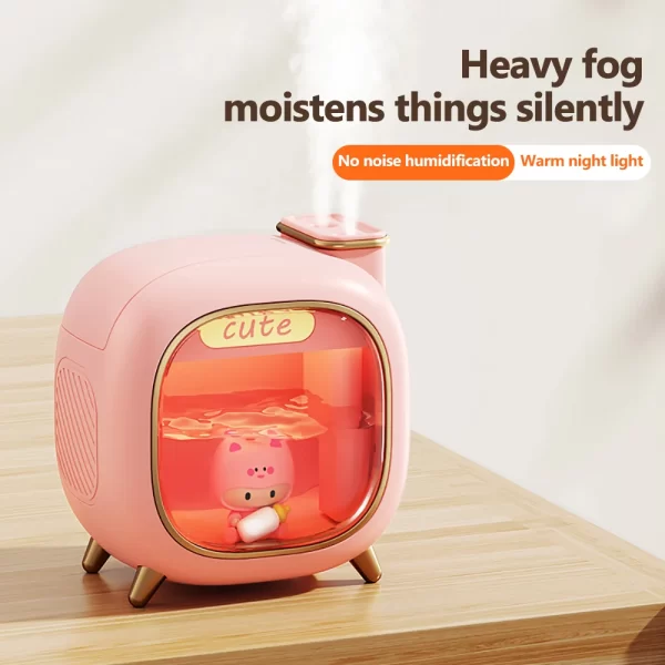 Humidificateur d'air de dessin animé ultrasonique 500ML grande capacité Aroma diffuseur d'huile essentielle poupées mignonnes USB double pulvérisation lumières colorées – Image 6